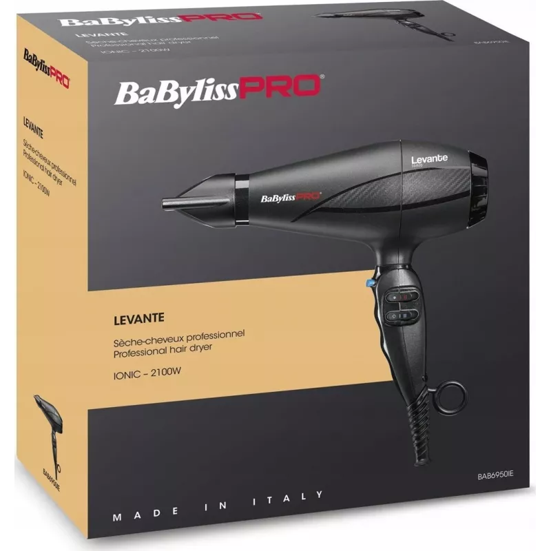 Föön BaByliss PRO Levante 2100 W, vahelduvvoolumootor, ioontehnoloogiaga, 2 kuumust/2 kiirust, must
