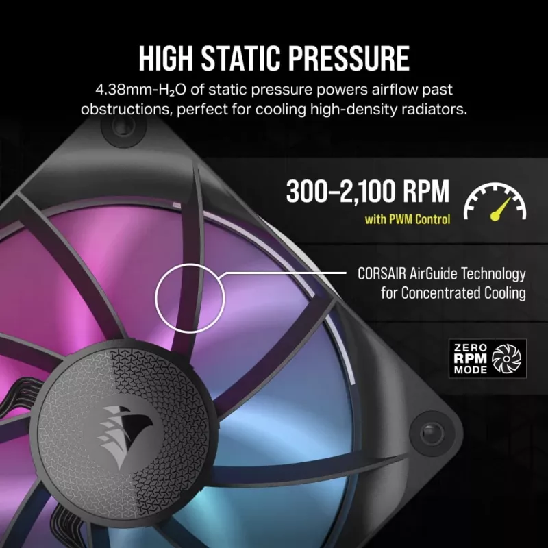 Ventilaator Corsair iCUE LINK RX120 RGB 12 cm Must 400-2100 p/min