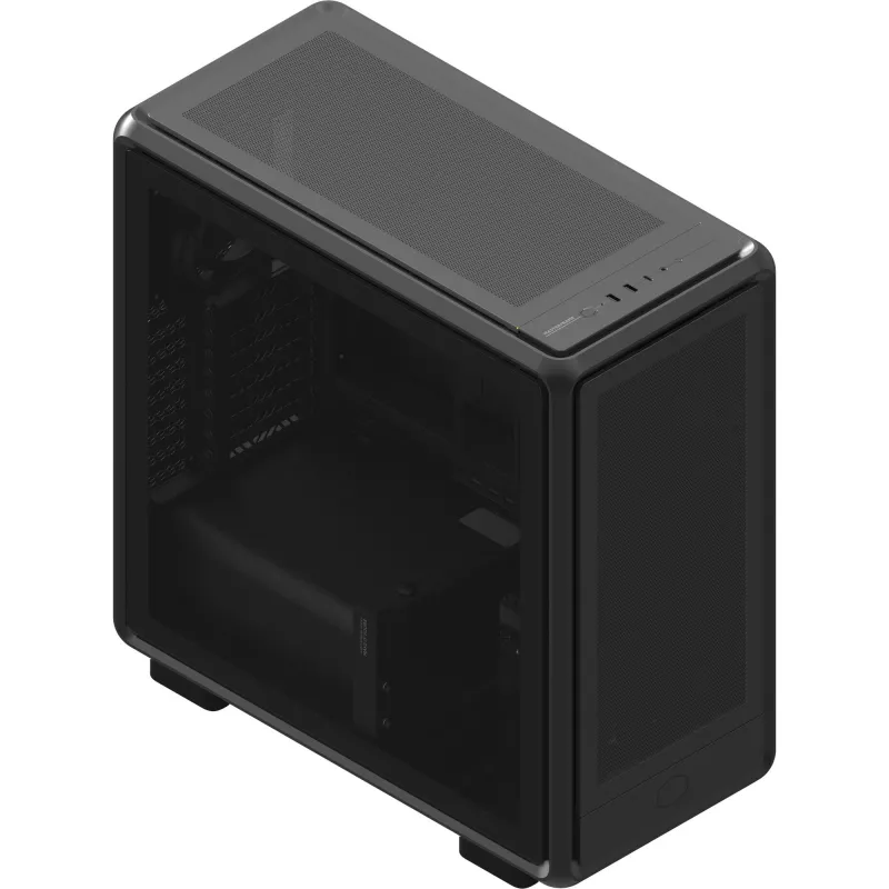 PC Midi Torn Cooler Master MasterFrame 600 Mesh — Must, toetab ATX/EATX, 2x200 mm esiventilaatorit, ees/küljel ventilaatoritugi, 2x3,5 tolli + 3x2,5 tolli sahtlid