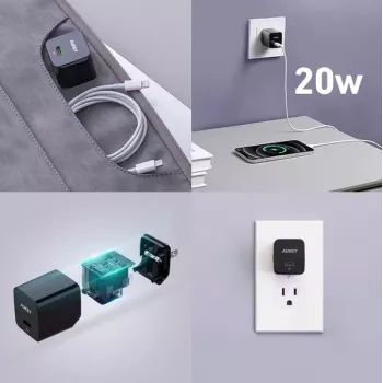 Seinalaadija Aukey PA-Y20S 20W USB-C Power Delivery, kompaktne ühe pordiga