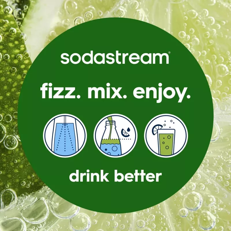 Gaseerimisseade SODASTREAM Art Blue Steel — 1 L plastpudelis, 60 L süsinappegaasiballoon, 173×245×430 mm