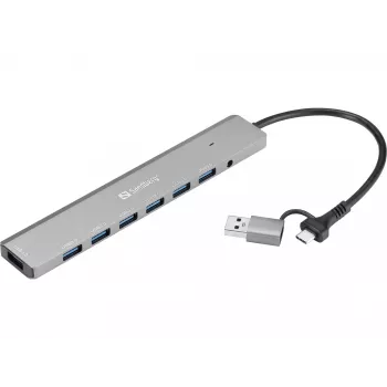 USB-jaotur SANDBERG 136-66 — 7x USB 3.0 porti, välise toitega