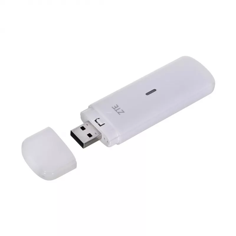 USB-mobiilimodem ZTE MF833N, kaasaskantav USB-vorming, 4G LTE-FDD/TDD kuni 150 Mbps, HSUPA/2G tugi, microSD-pesa, valge