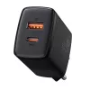 Sisene USB kiirlaadija Baseus CCXJ-B01 — 2 porti (USB-C PD 20W + USB-A QC3.0 18W), 100–240 V, must