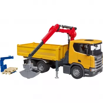 Mängu ehitusveok BRUDER Scania Super 560R kraana ja 2 kaubaalusega