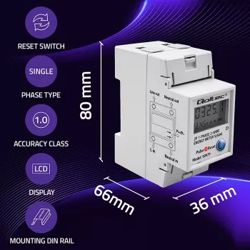 Energiaarvesti QOLTEC Ühefaasiline DIN-liistule 230V (MPN 50979)