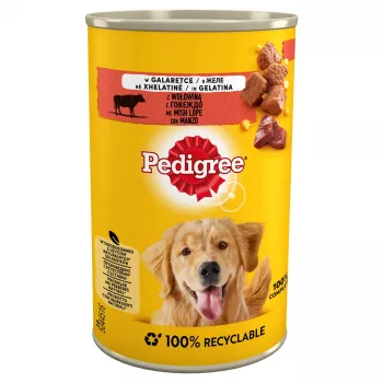 Märg koeratoit Pedigree Beef Adult 400 g purk — veiseliha maitse, 7,2 % valku, 3,8 % rasva, 82,5 % niiskust