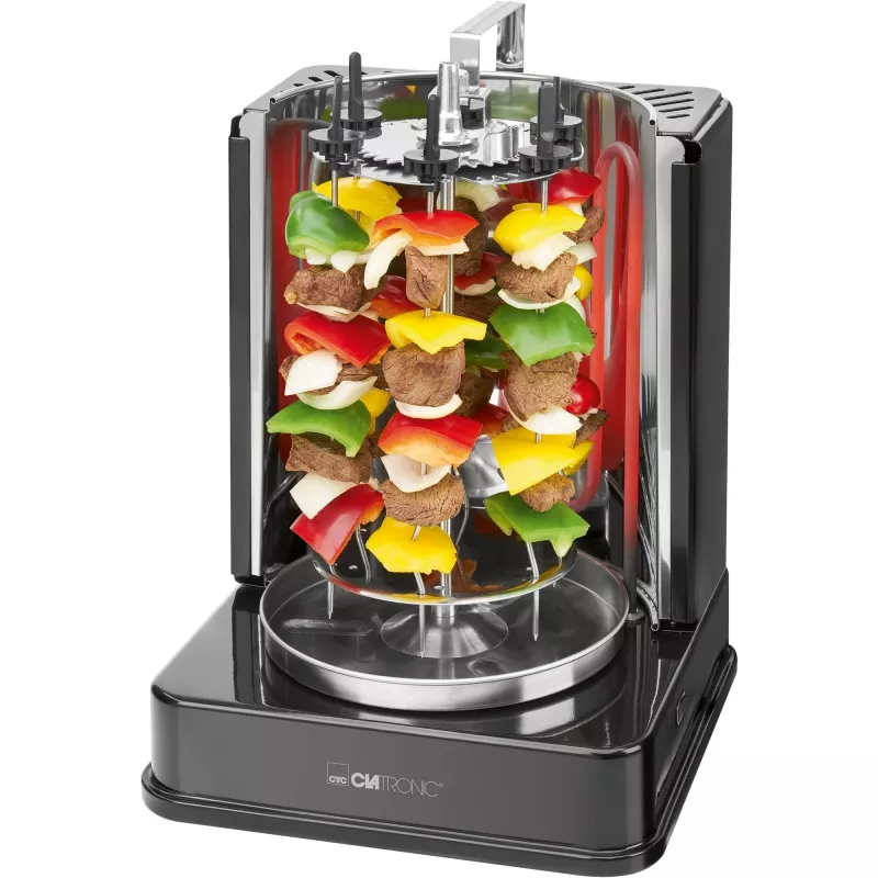 Vertikaalne elektriline multigrill CLATRONIC DVG 3686 — 1400 W, must, pöörlev varras ja 6 varrast