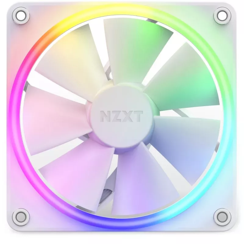 NZXT korpuse ventilaator F120 RGB 120 mm valge, 4-kontaktiline, 1800 p/min, 50,18 CFM, 18 LED-iga