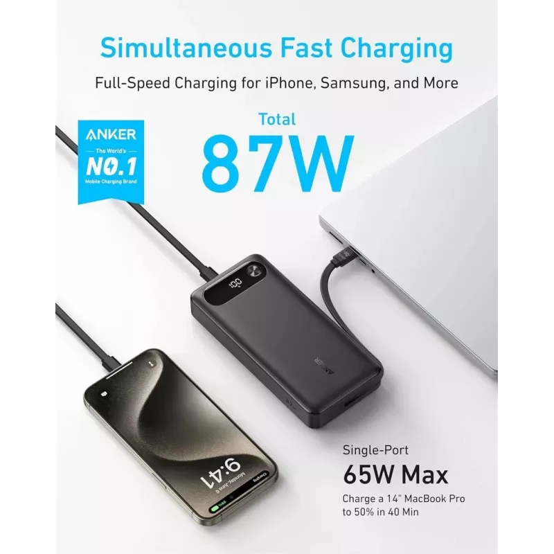 Kaasaskantav laadija Anker A1383011 — 20000 mAh, 1× USB-A + 1× USB-C, kokku 3,6 A, must