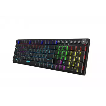 Klaviatuur IBOX AURORA K-6 — täissuuruses QWERTY, RF juhtmevaba + Bluetooth, RGB taustvalgustus, mehaanilised madala profiiliga klahvid, must