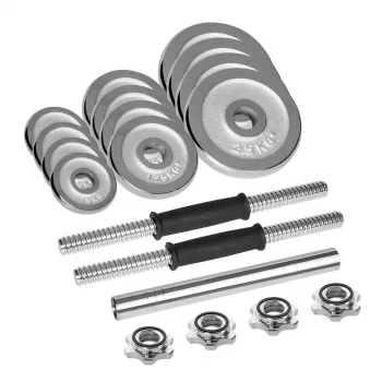 Reguleeritavad hantlid Rebel Chrome 20 kg kohvri ja kangidega (2) — plaadid 2,5 kg, 1,25 kg, 0,5 kg