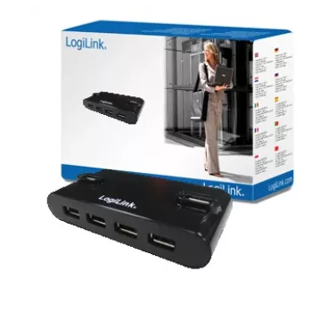 USB 2.0 jaotur 4 pordiga koos toiteadapteriga, must