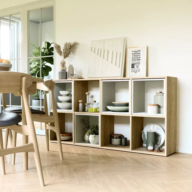 Raamatukapp top e shop MALAX 2X4 SONOMA, Sonoma tamm, 8 riiulit, 1470×300×750 mm
