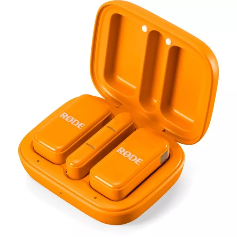 Juhtmevaba mikrofon Rode Wireless Micro (WIMICROCORA) – kompaktne rinnamikrofoni tüüpi süsteem oranžis värvitoonis