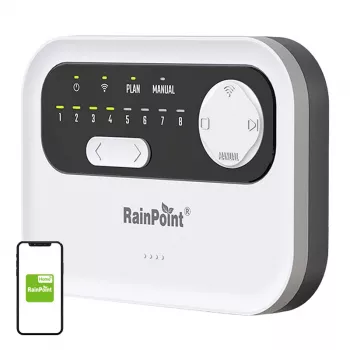Sprinkler controller RainPoint HIC801W WiFi — 8-tsooniline niisutustaimer, Wi‑Fi ühendus