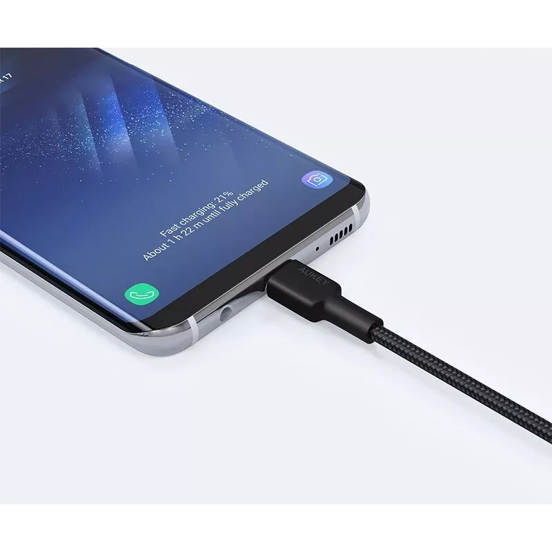 USB-C–USB-A kaabel Aukey CB-CA2, nailonpõimikuga, Quick Charge 3A, 1 m
