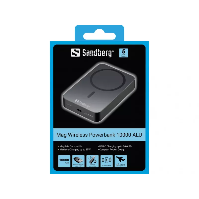 Kaasaskantav laadija Sandberg Mag Wireless Powerbank 10000 ALU, 10000 mAh