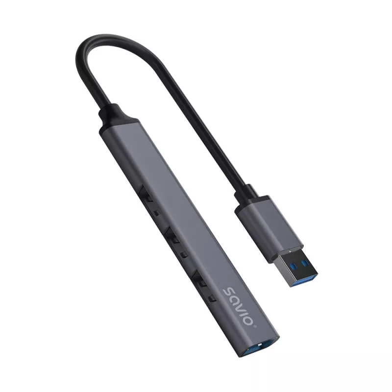 USB-hub SAVIO AK-70, 7-port USB 3.0, 4 kasutatavat porti, USB Type-A host, 5 Gbit/s edastuskiirus, garantii 2 aastat