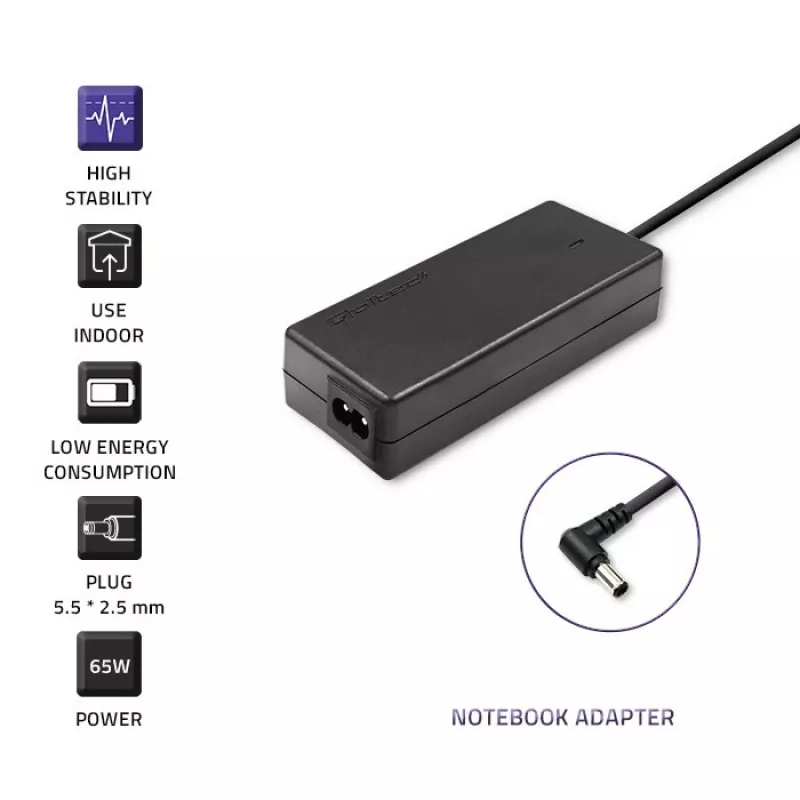 sülearvuti toiteadapter Qoltec Toshiba 65W 3.42A 19V 5.5x2.5 50073.65W