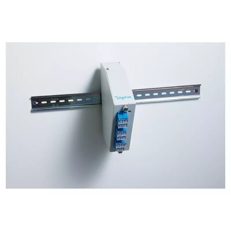 DIN-liistule paigaldatav kiudoptiline jätkujaotur DIGITUS DN-96893 — nurga all, 6 SC DX / LC Quad, alumiinium, hall
