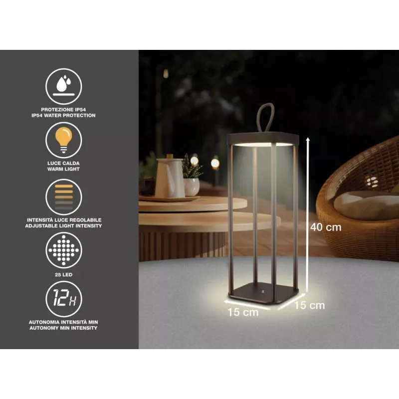 Laetav latern Beper P207ILI102 Corteni viimistlusega, kaasaskantav akutoitel lamp