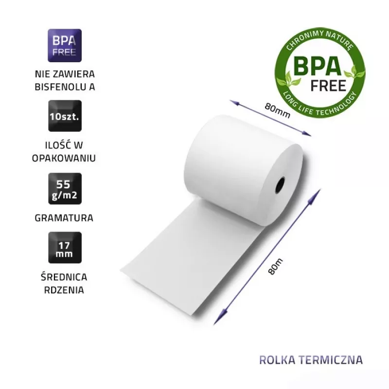 Qoltec 51892 Termorull 80 x 80 | 55g/m2 | 10 tk | BPA-vaba
