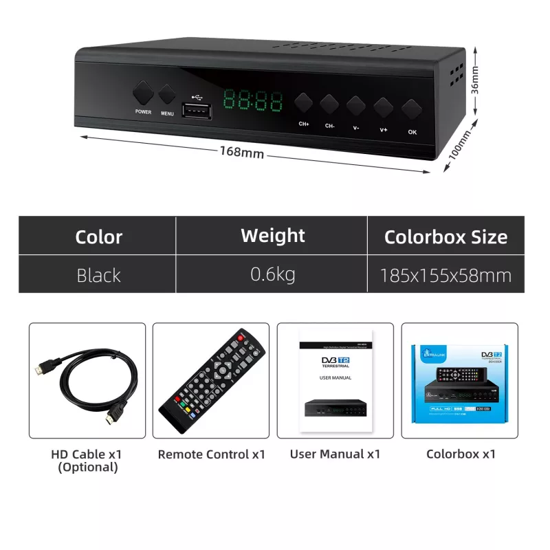 Extralink Home Tuner DVB-T2 digitaaltelevisiooni dekooder H.265 HEVC FULL HD USB HDMI + kaugjuhtimispult