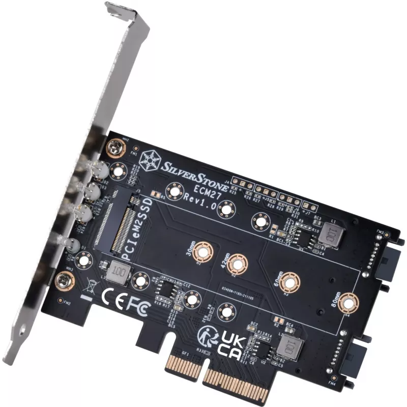 Silverstone SST-ECM27 M.2/SATA adapterkaart, PCIe 4.0, 1x M-Key, 2x SATA 6G - madal profiil