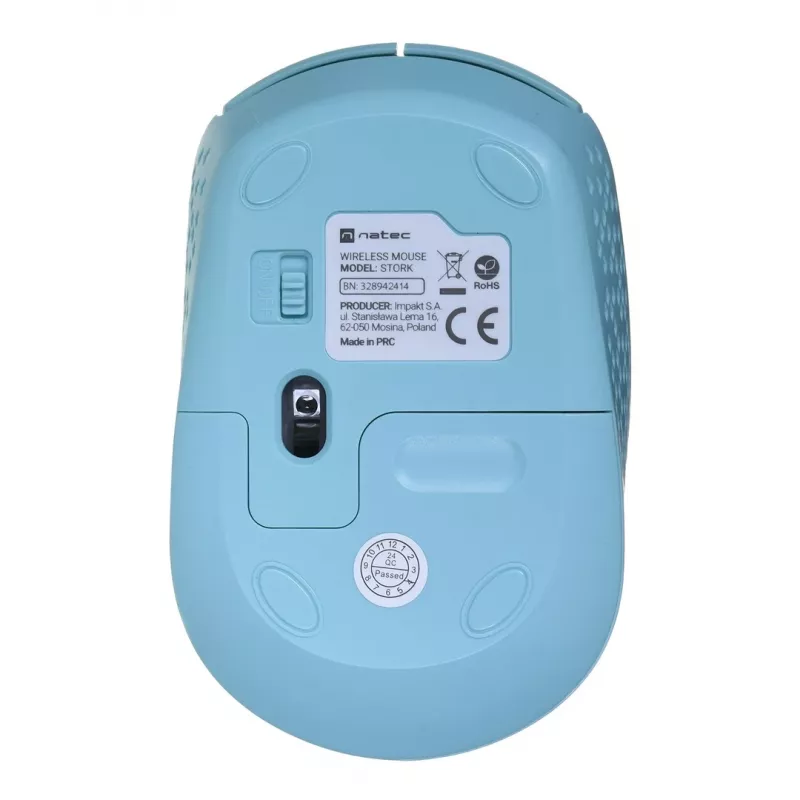 Juhtmevaba mõlemakäeline hiir NATEC STORK — Bluetooth + USB Type-A, 1600 DPI, 3 nuppu, helesinine