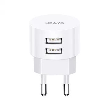 USAMS US-CC080 T20 Kahe USB-ga ümmargune reisilaadija, 10,5 W, valge