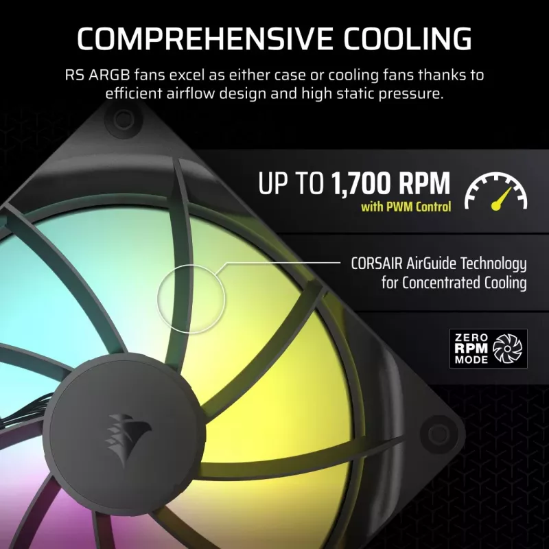 Ventilaator Corsair RS140 ARGB 14 cm Must 330–1700 RPM