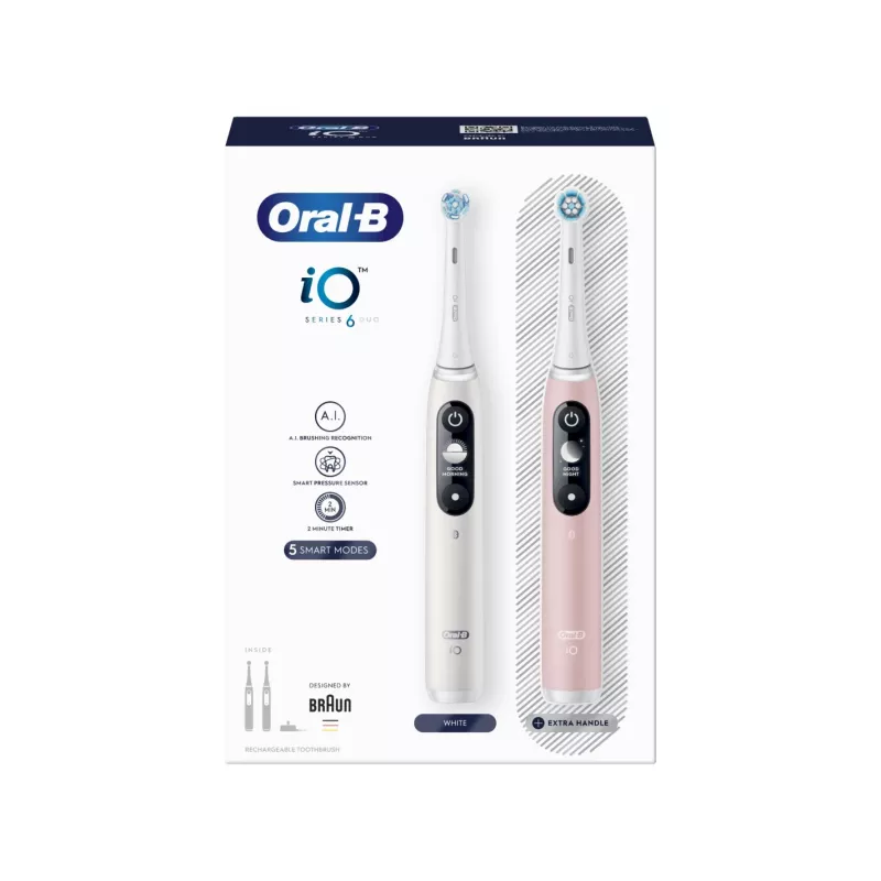 Braun Oral-B iO Series 6 Duo Elektriline Hambahari 2-Pakk Valge/Roosa