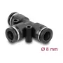 Pneumaatiline T-kujuline ühendus DELOCK 8 mm, sisekeere, metallist/plastist korpus, 46 mm, kaks kinnitusava