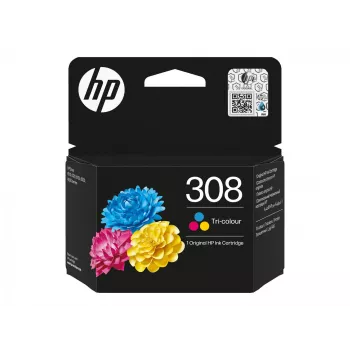 HP 308 kolmevärviline originaal tindikassett, standardne saagis, tsüaan, magenta, kollane, värvipõhine tint, 1 tk, 120 lehekülge, komplektpakend