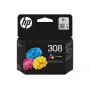 HP 308 kolmevärviline originaal tindikassett, standardne saagis, tsüaan, magenta, kollane, värvipõhine tint, 1 tk, 120 lehekülge, komplektpakend