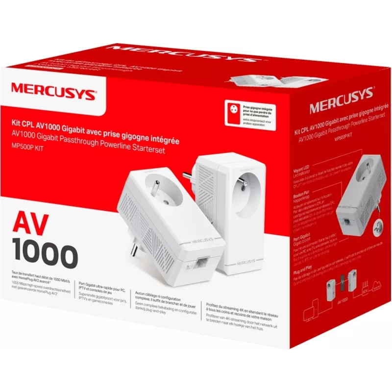 MERCUSYS MP500P KIT - AV1000 Gigabit läbiviiguga Powerline stardikomplekt pistikupesaga