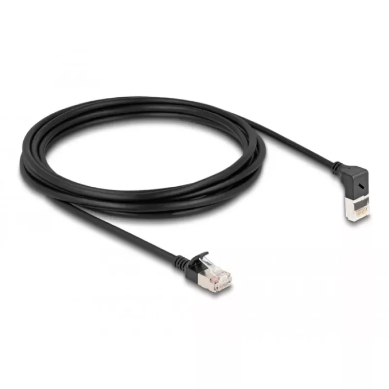 DeLOCK RJ45 võrgukaabel Cat.6A S/FTP õhuke 90° 3 m must