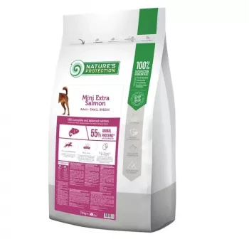 Kuiv koeratoit nature’s protection Mini Extra Salmon 7,5 kg — väikest tõugu täiskasvanud koerad, 25% valku, 13% rasva
