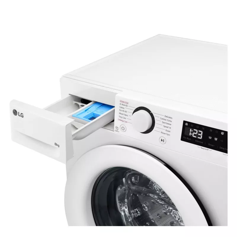 LG | Pesumasin | F2WR508SWW | Energiatõhususe klass A-10% | Eestlaadimine | Pesuvõimsus 8 kg | 1200 p/min | Sügavus 47,5 cm | Laius 60 cm | Ekraan | LED | Aurufunktsioon