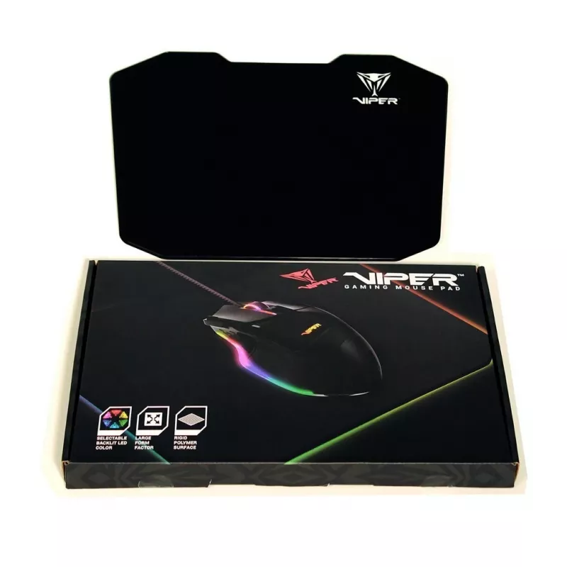 Hiirematt PATRIOT Viper Gaming must – polümeer/kumm, LED-taustvalgustus, USB-toitega, libisemiskindel, 353,5×242,7 mm, 5,5 mm paksus