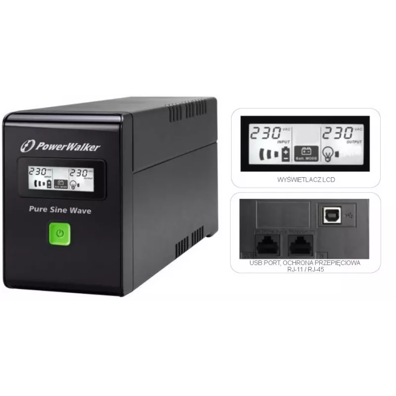 PowerWalker VI 600 SW FR Katkematu toiteallikas (UPS) 600 VA 2 AC-väljundit Line-Interactive (VI 600 SW FR)