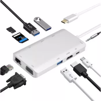Dokkimisjaam helos 304265 USB 3.1 USB-C HDMI, VGA, USB ja LAN-iga