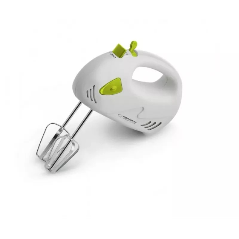 Käsimikser ESPERANZA EKM007G — 150 W, 7 kiirust, vispel, ergonoomiline käepide, 1,1 m juhe, roheline/valge