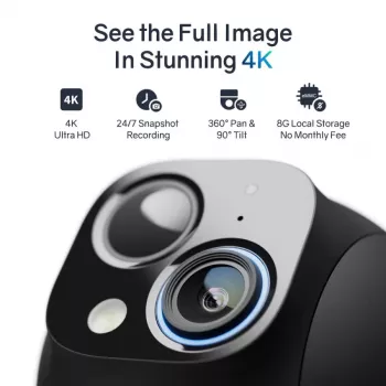 Safemo ST1 SolarCam 4K UHD video, 8x suum, 132° vaateväli, öövaatlus, Wi-Fi 2,4 GHz, 3W päikesepaneel, valge