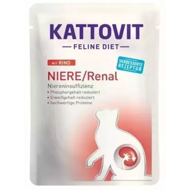 Märg kassitoit KATTOVIT Niere/Renal 85 g kotike — 12 x 85 g, linnuliha (veiseliha, kana, part, kalkun) täiskasvanud kassidele neerupuudulikkusega