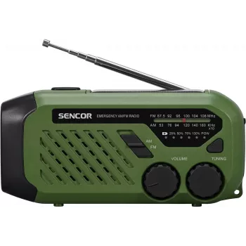 Kaasaskantav FM/AM-raadio SENCOR SRD1000SCLGR, Bluetooth, päikese-/vänt-/USB-C-laadimine, 2000 mAh aku, IPX4, LED-tuled