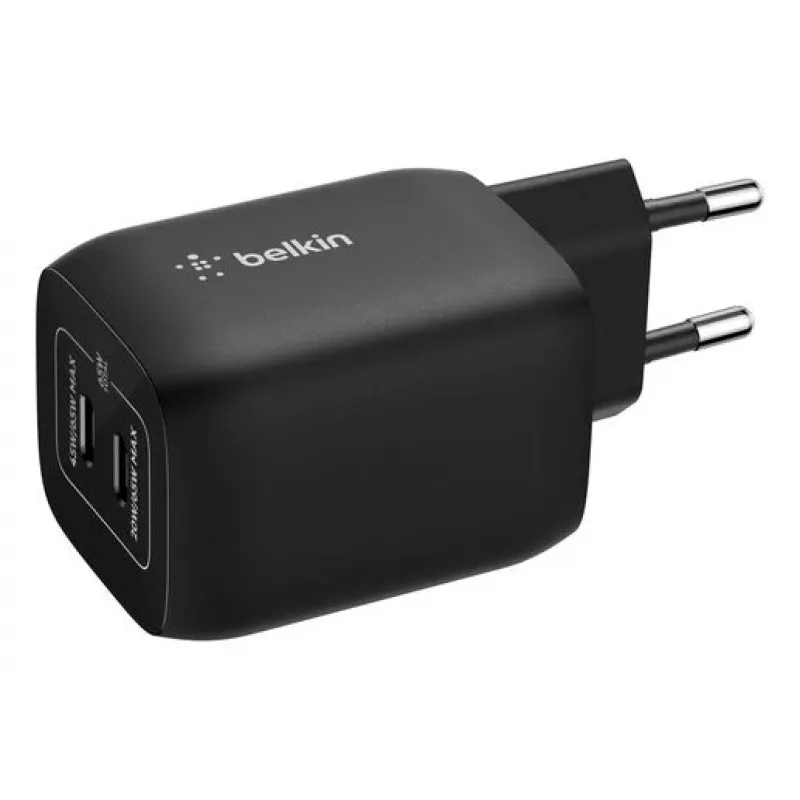 USB-C kaheportne laadija Belkin ENA007KQBK 65W — kahe USB-C PD laadimine sülearvutitele ja mobiilseadmetele