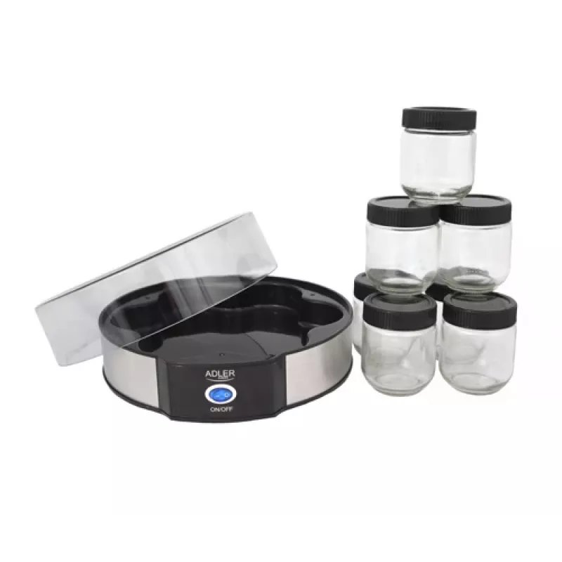 Jogurtimasin Adler AD 4476 — 7 purki, 42 °C, 20 W, hall/must/läbipaistev
