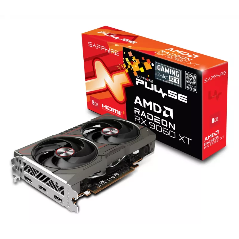 Graafikakaart Sapphire Radeon RX 9060 XT — 8 GB GDDR6, 128-bit, PCIe x16 5.0, kahe ventilaatoriga jahutus
